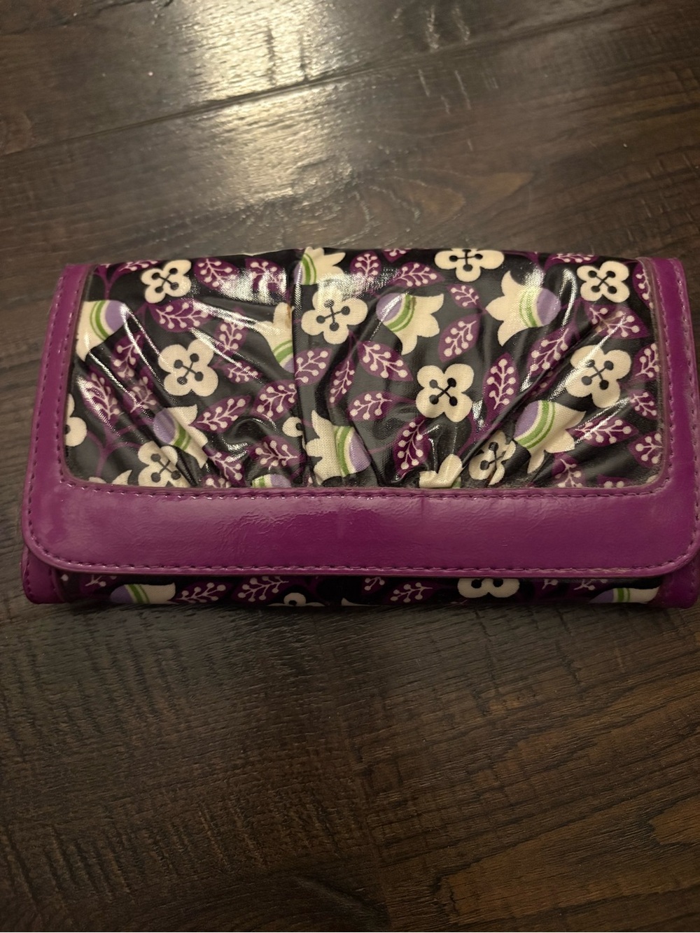 Vera Bradley Purple Floral Quilted Wallet with Green Accents